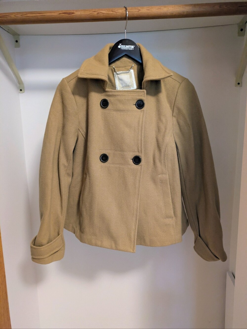 Old Navy Camel double-breasted cropped pea coat jacket size medium